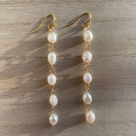 Earrings Long Dangle, Pearl Gold baroque pearls - Picture 3 of 3